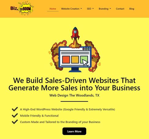 BizcaBOOM homepage with web design as main service