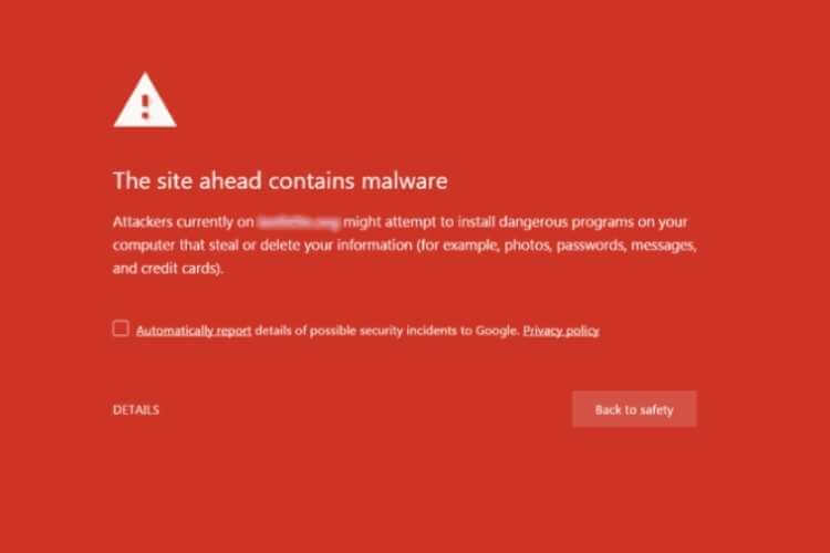 Google alert of malware on website