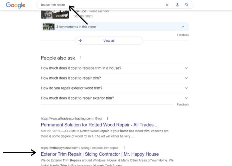 house trim repair ranking on Google