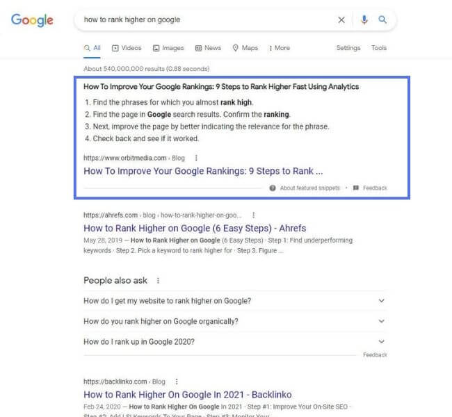 how to rank higher on Google featured snippet