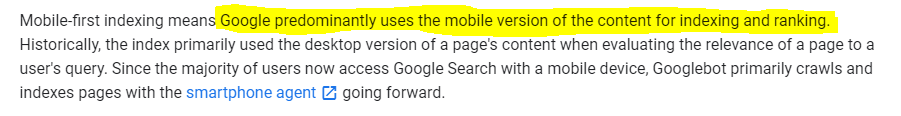 Google mobile-first indexing from Google explaining how having a mobile-friendly website is a huge ranking factor