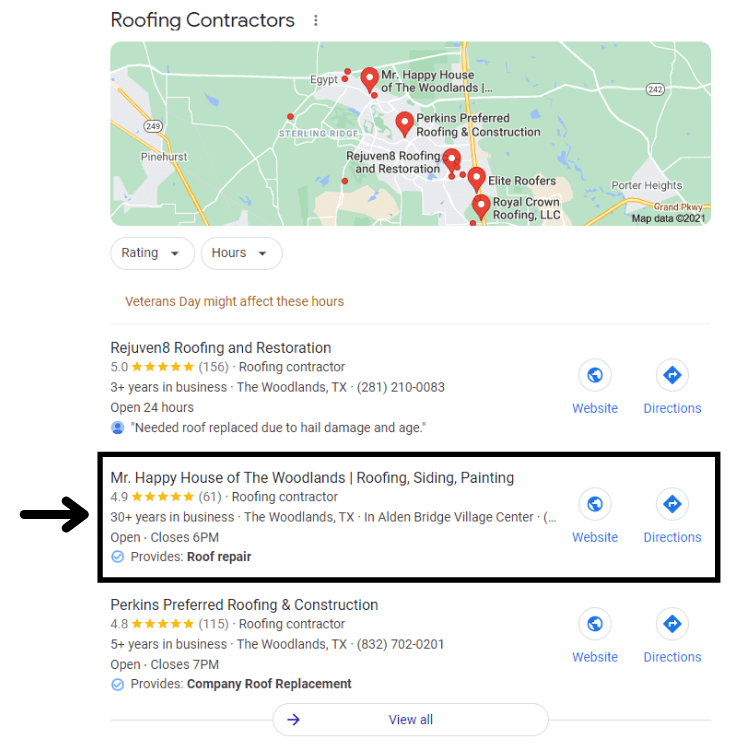 ranking a roofing company on Google